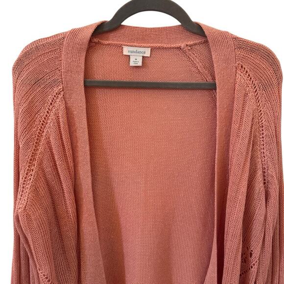 Sundance Angel Wing Pointelle Linen Blend Cardigan Sweater Pink Size Medium - Picture 4 of 11